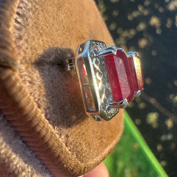 Estate Ruby and Sterling Silver Earrings - Picture 3 of 15